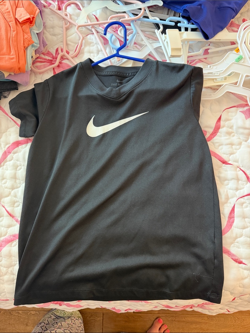 Nike Black Tee with White Swoosh - Kids Short Sleeve